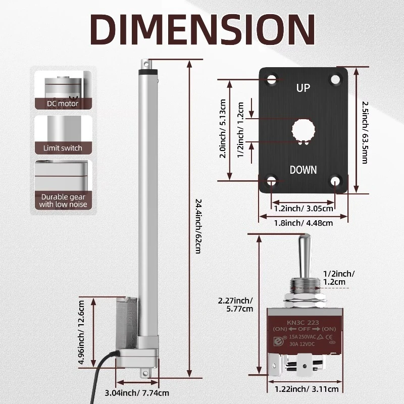 Aluminum alloy 12v linear actuator 18 inch 450 mm long stroke low noise office chair waterproof