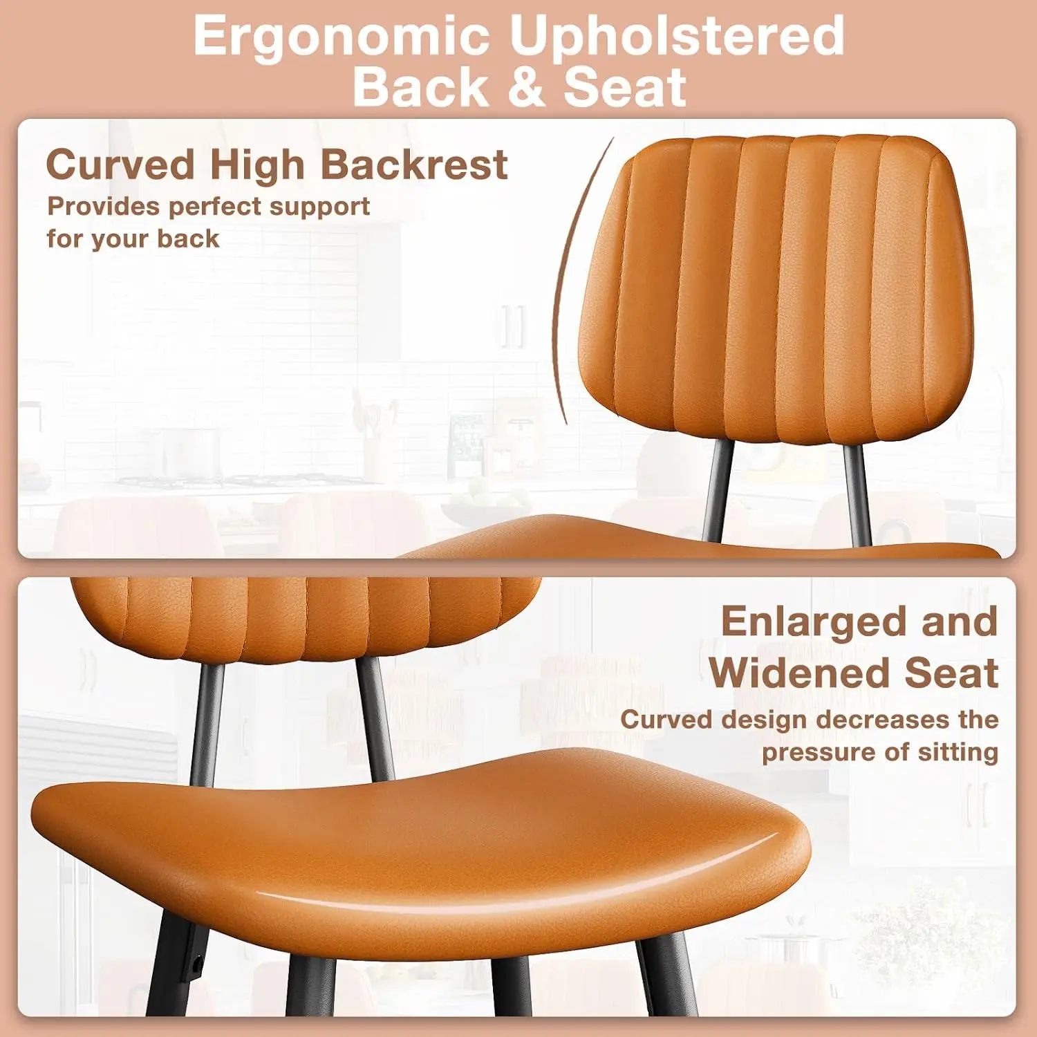High Backrest Faux Leather Upholstered Counter Stools with Armless Footrest Modern Bar Chairs Tall Pub Stools for Kitchen Dining