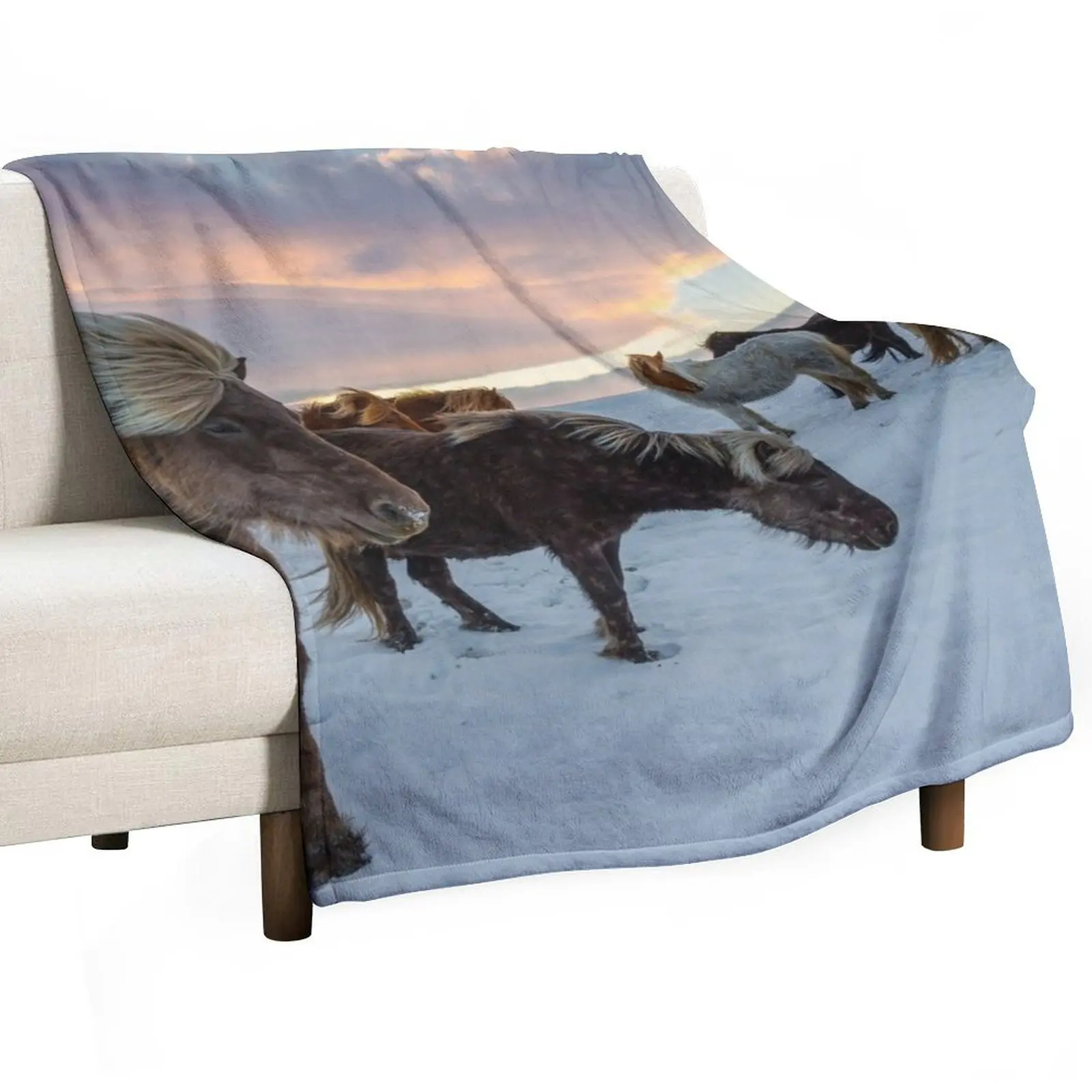

Iceland Horses Throw Blanket Loose Soft Plush Plaid Beach Thins Blankets