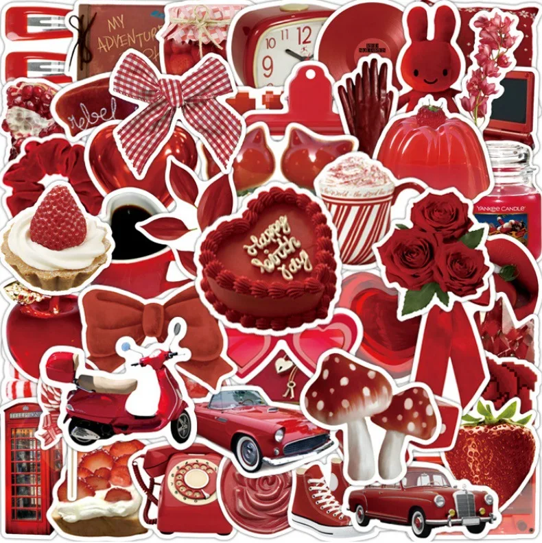 50 Stück Retro Rote Cartoon-Aufkleber im Ins-Stil Dekoration DIY Notizbuch Laptop Handy Wasserflasche PVC Wasserdichte Graffiti-Aufkleber