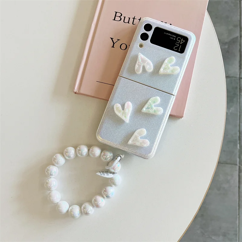 Fashion Slim Chameleon Loveheart Soft Case with Bow Knot Bracelet for Samsung Galaxy Z Flip 3 Z Flip 4 Shockproof Cover Flip4