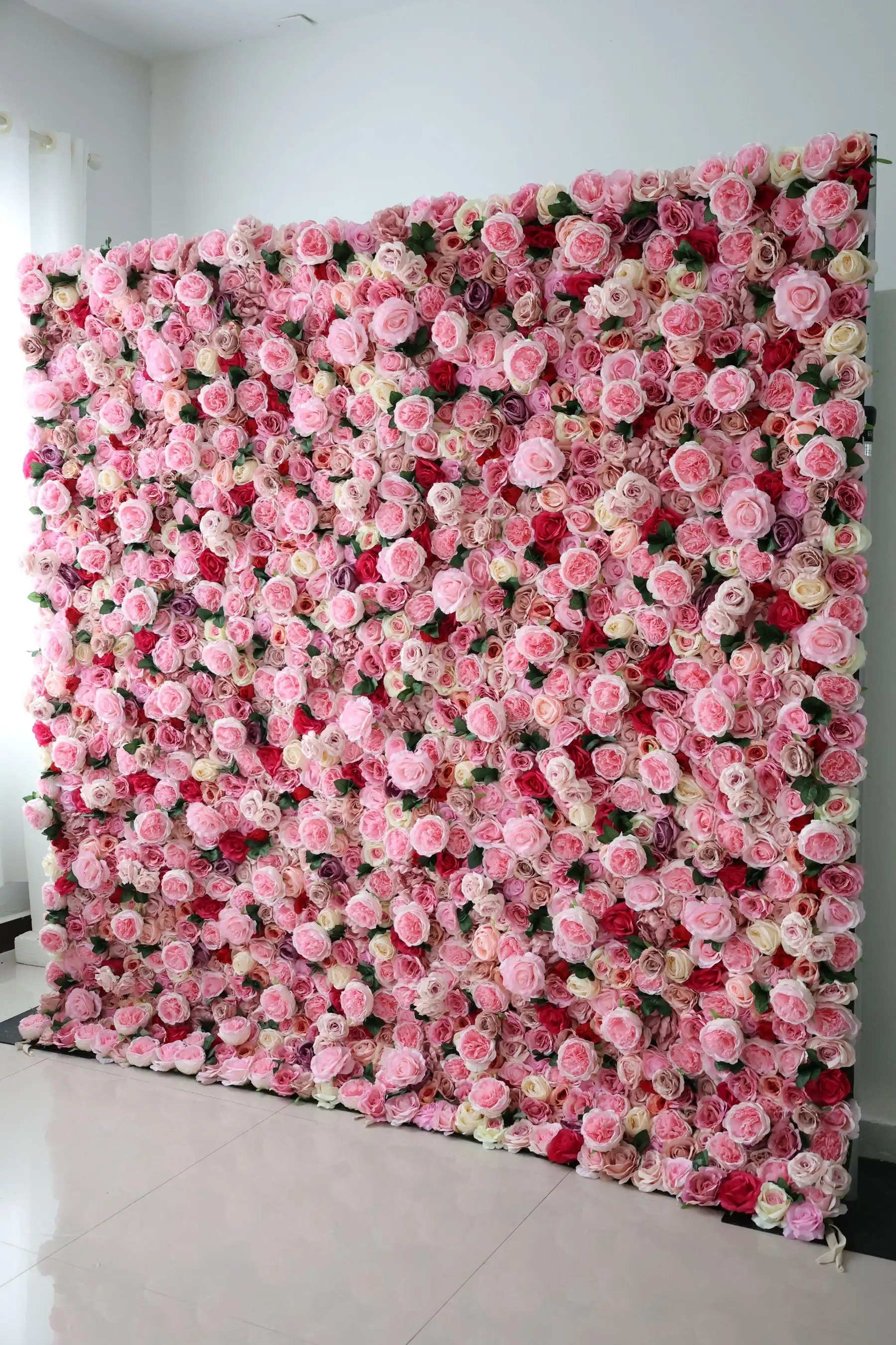 Outdoor Wedding Backdrop 3D Rose Pink Curtain Cloth Flower Wall Rose Hydrangea Arrangement Floral Event Party Reception Props