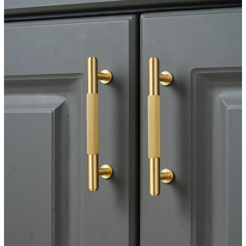 Solid Brass Cabinet Pull Handles Minimalist Brushed Gold Single Hole Drawer Knobs Kitchen Cabinet Hardware Easy Install