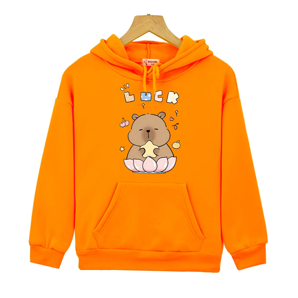 Luck Capybara Hoodie New Design Children Sweatshirts Kawaii  Boy Girl Sudaderas Y2K  Autumn Winter Fleece Clothing Kids Pullover