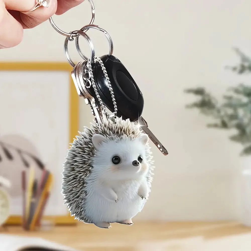 5pcs/1pc 2D Hedgehog Keychain | Expressive Eyes and Fluffy Ears, For and Vehicle Decor, Acrylic, Ideal Gift for Animal Lovers