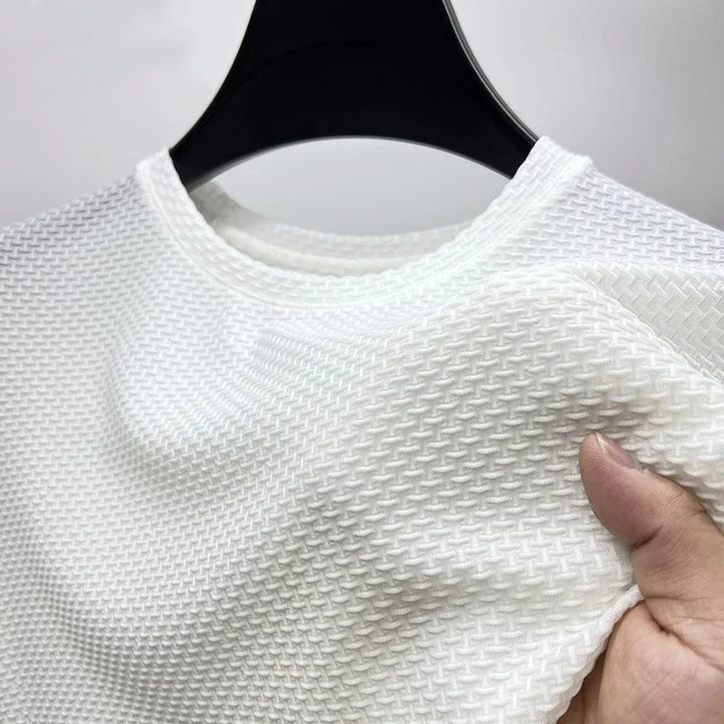Summer Ice Silk High-End Solid Color High Quality Short Sleeve T Shirts Men's Breathable Fashion T-Shirt Male Brand Clothes 4XL image 5