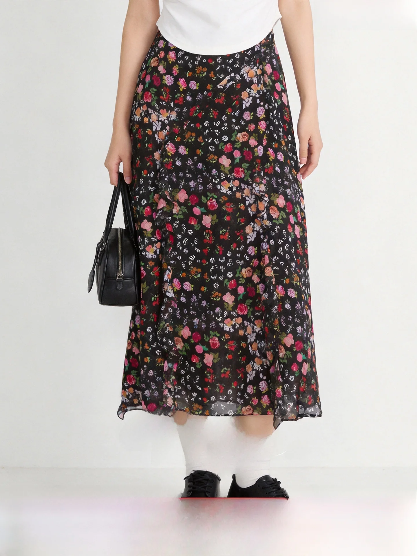 

Spring 2026 High Waist Floral Print Vintage Style Long Half Skirt Slimming Effect Casual Polyester Fiber Straight Body Type