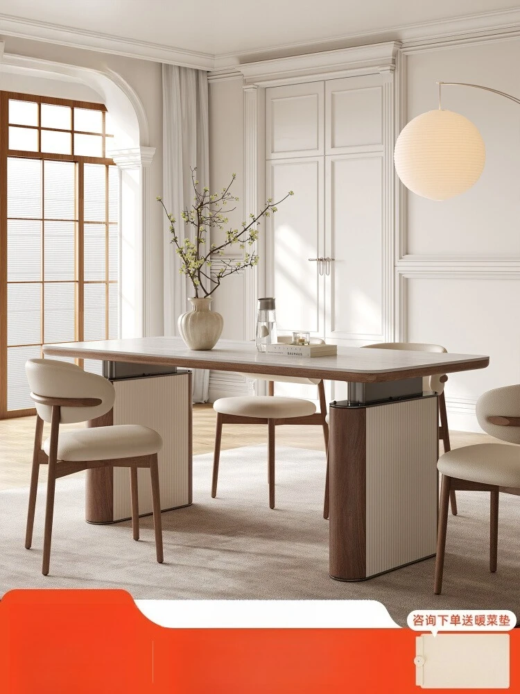

Rock slab dining table and chair combination household small apartment restaurant medium antique light luxury high-end dining ta