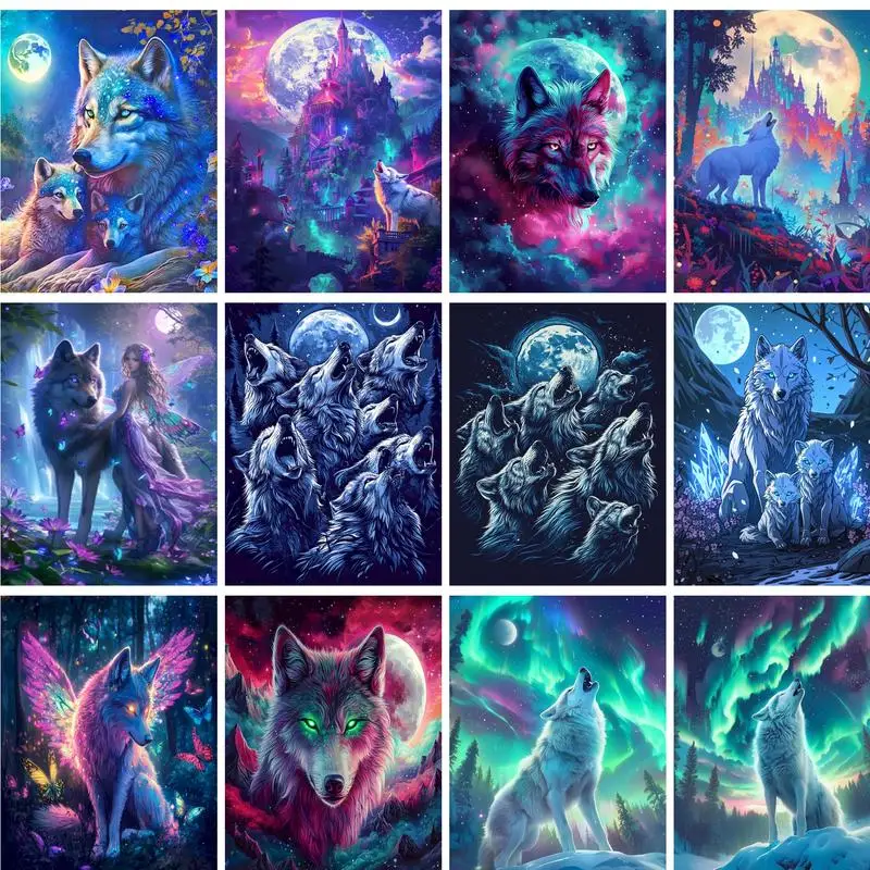 

PhotoCustom Paint By Numbers For Adults Wolf Oil Painting Frame Coloring By Number Animal Pictures Modern Home Decors Unique Gif