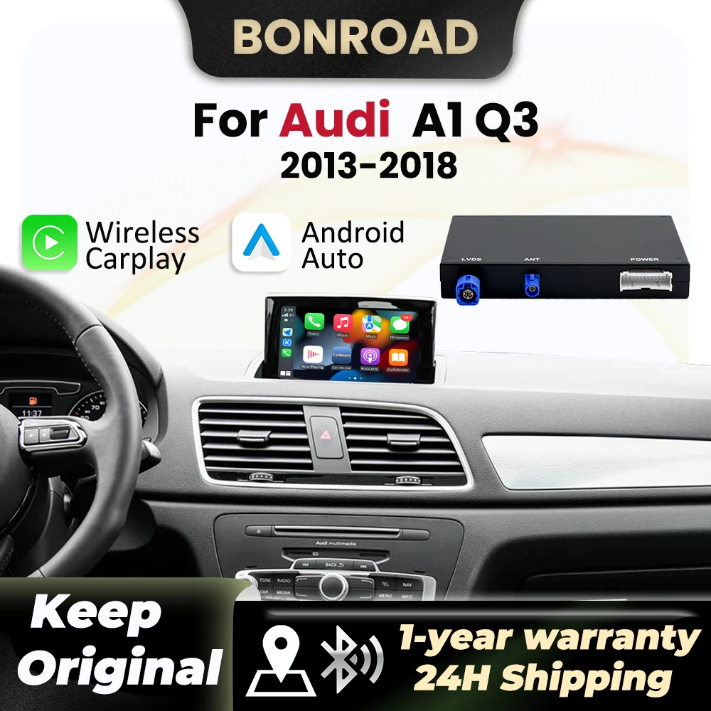 BONROAD Carplay اللاسلكي لأودي A1 Q3 2013-2018 مع Android Auto AirPlay Mirror Link Bluetooth GPS
