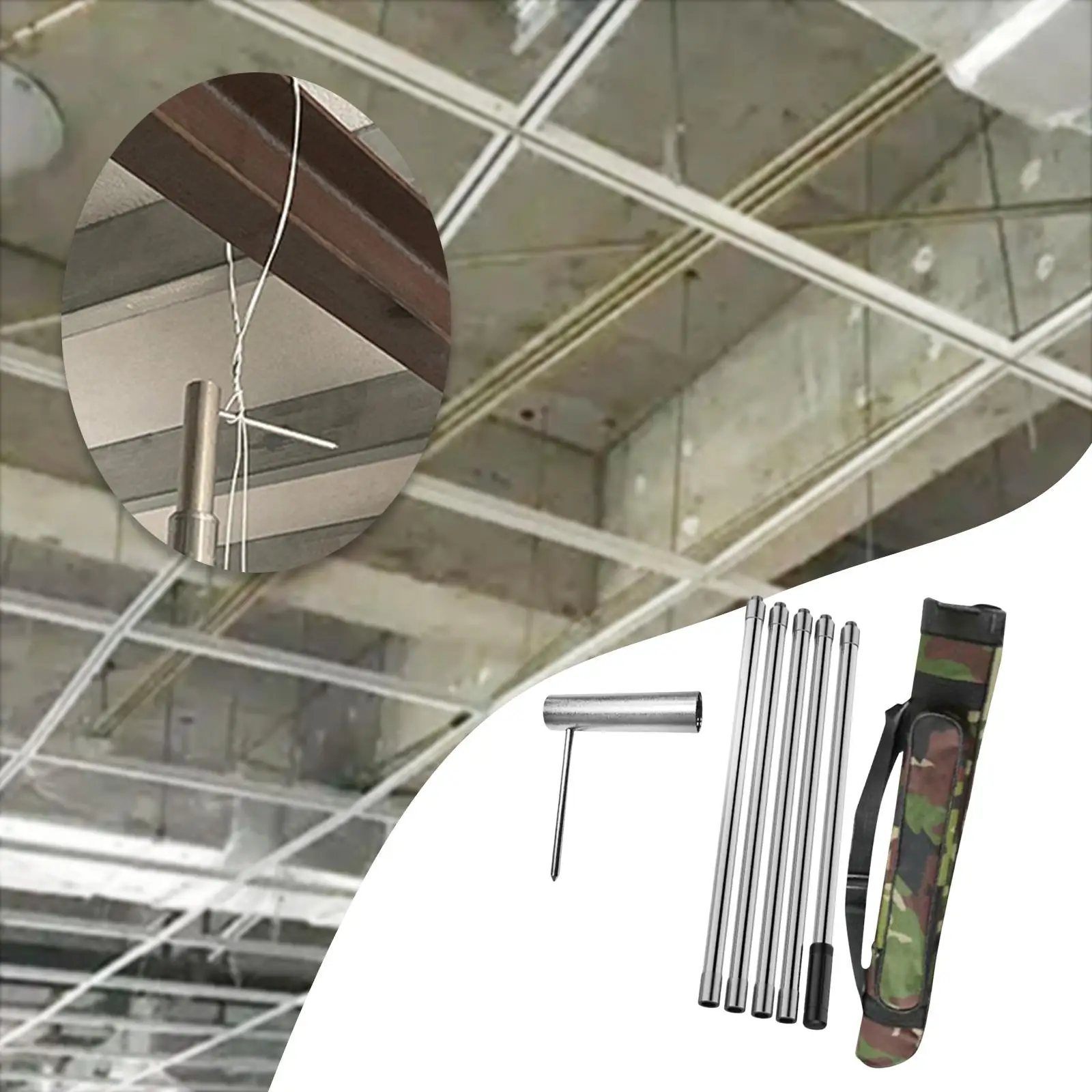 Ceiling Iron Wire Installation Tool Portable Multifunctional Parts with Extension Rods Ceiling Wire Wrapping Tool with Carry Bag