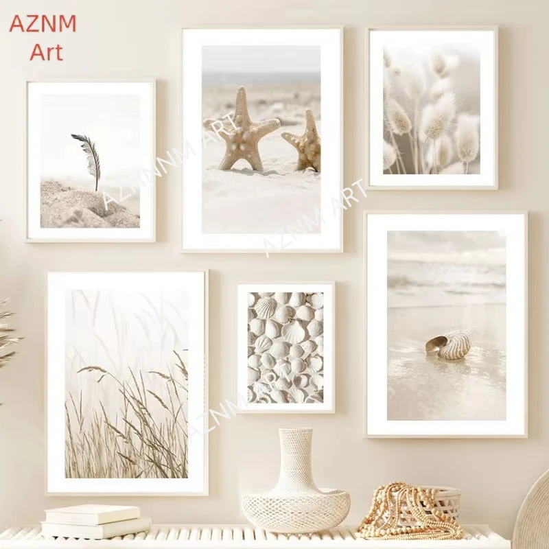 1pc Nordic Minimalistischen Böhmischen Stil Wand Kunst Shell Feder Strand Reed HD Öl Auf Leinwand Poster Und Drucke Hause schlafzimmer Dekor