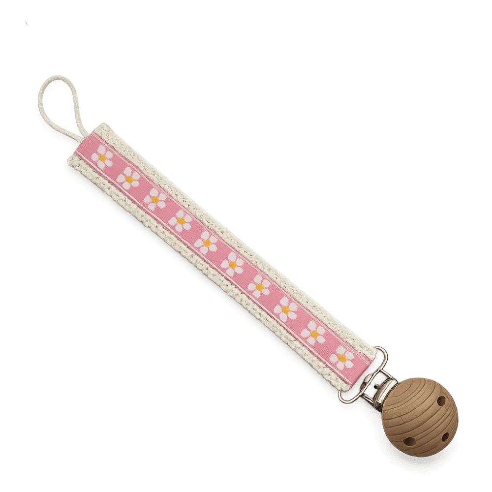 Vintage Daisy Printed Flower Print Pacifier Clip Chain, Cottagecore Baby Pacifier Holder Strap to Help Prevent Drops and Loss