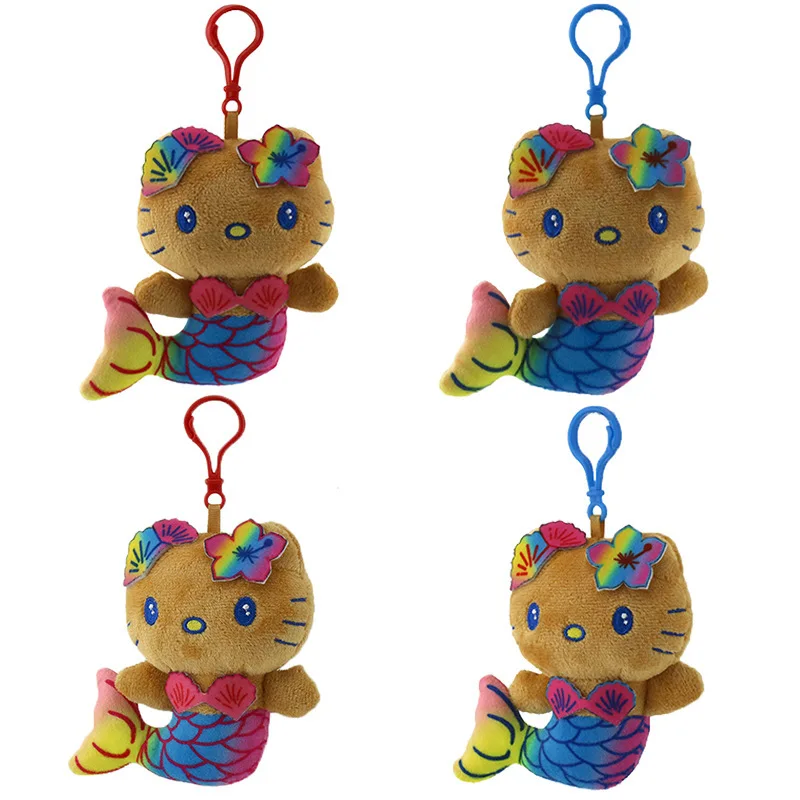 

12CM anime Hello Kitty cosplay mermaid black leather series plush doll keychain PP cotton stuffed doll school bag pendant gift