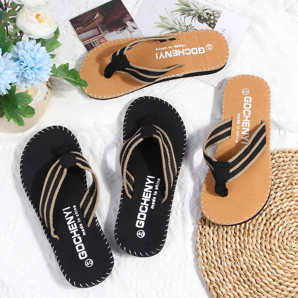 Heren Slippers Buiten Strand Plat Flip-flop 2023 Zomer Casual Slippers Indoor Home Mannelijke Antislip Schoenen String Sandalen Zwart