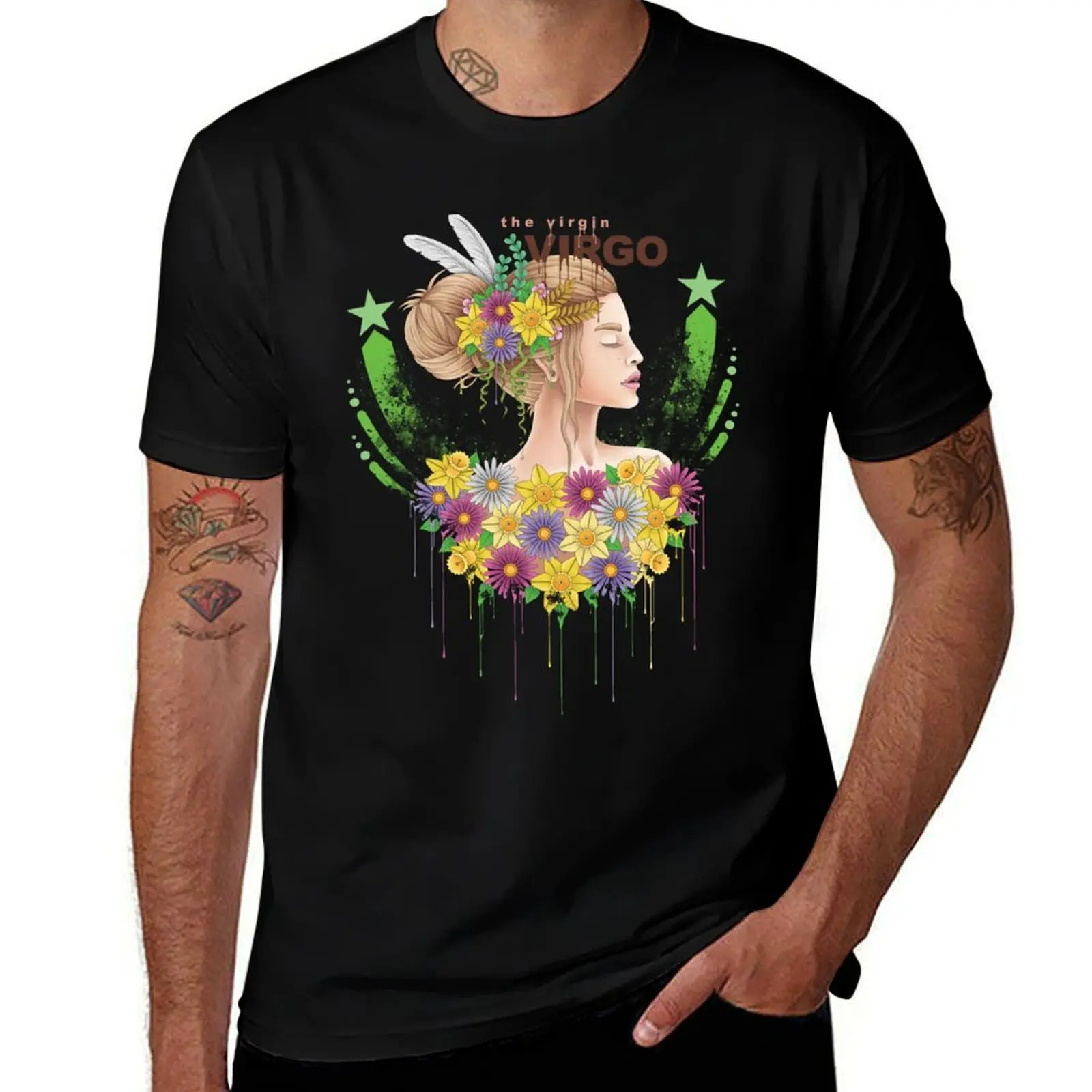 

Virgo Design the Virgin Floral T-Shirt Work Style Casual T-Shirt
