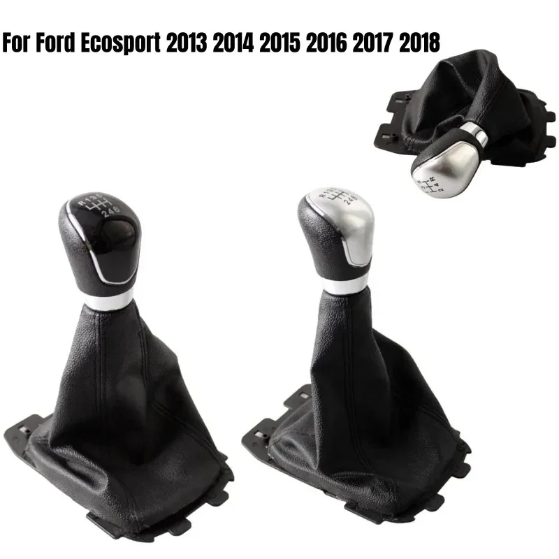 Car Stying For Ford Ecosport 2013 2014 2015 2016 2017 2018 Manual Gear Shift Knob with Black PU Leather Gaiter Boot Cover