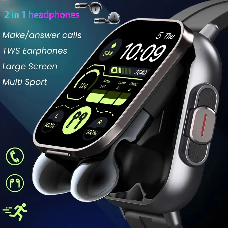 

LIGE New Men Watch GPS Track TWS 2-in-1 With Headset Smart Watch Bluetooth Call SmartWatch Heart Rate Monitor Play Music Watches