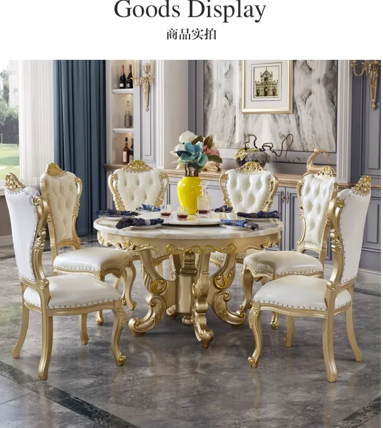 European luxury American light luxury marble dining table and chair combination solid wood home restaurant round table table