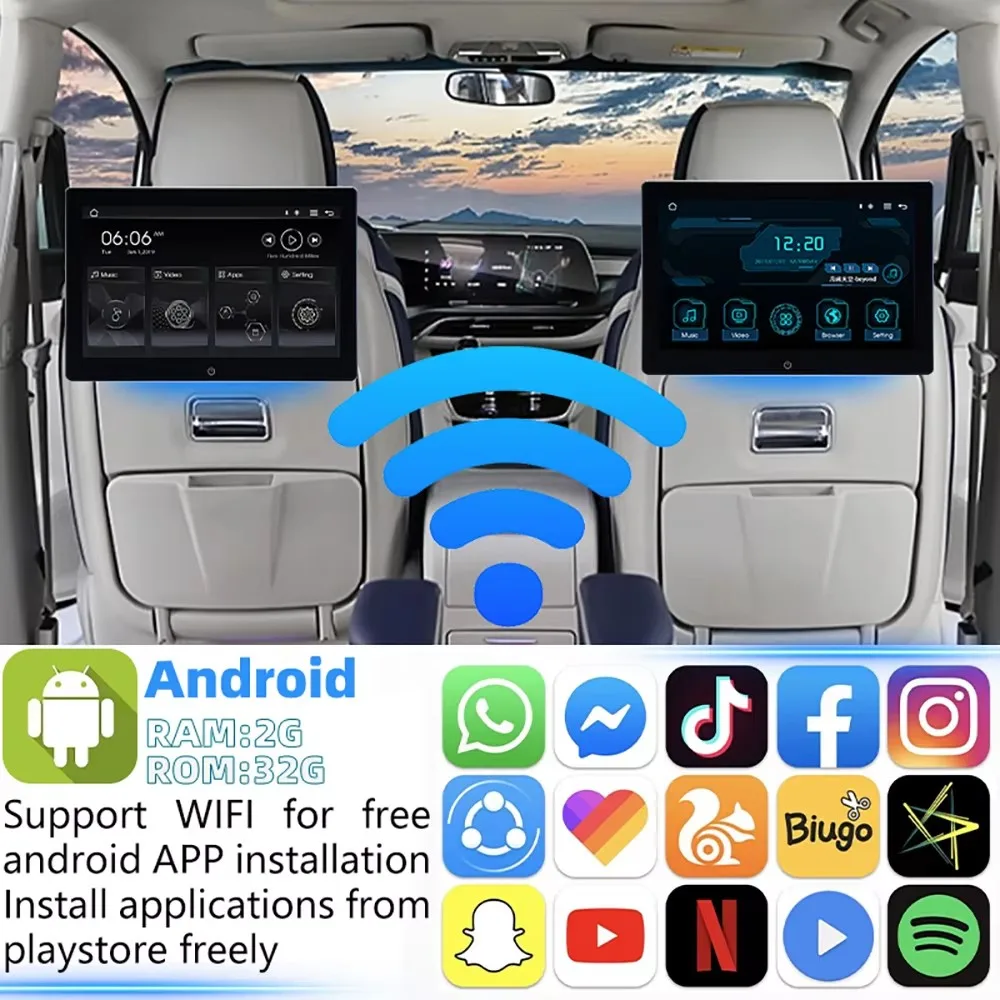 10.1 Inch Android Car Headrest Monitor Tablet PC GPS Tracker 4K WIFI Video Player Monitor 2G RAM 32GB ROM Dash Andriod Monitor