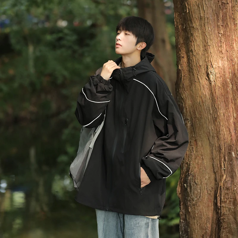 

Men's Outdoor Windproof Waterproof Jacket 2024 New Style Spring Autumn Mountain Series Workwear Coat with Hood Youth Fashion