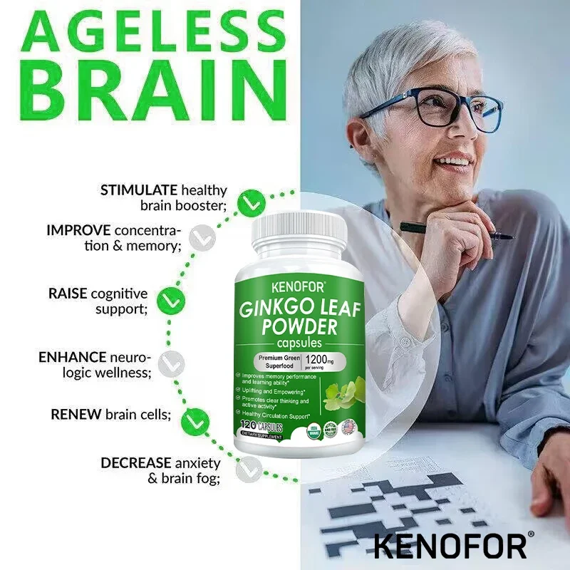 Ginkgo Biloba Powder Capsules - Improves Concentration, Memory and Learning, Promotes Brain Health, Improves Clarity