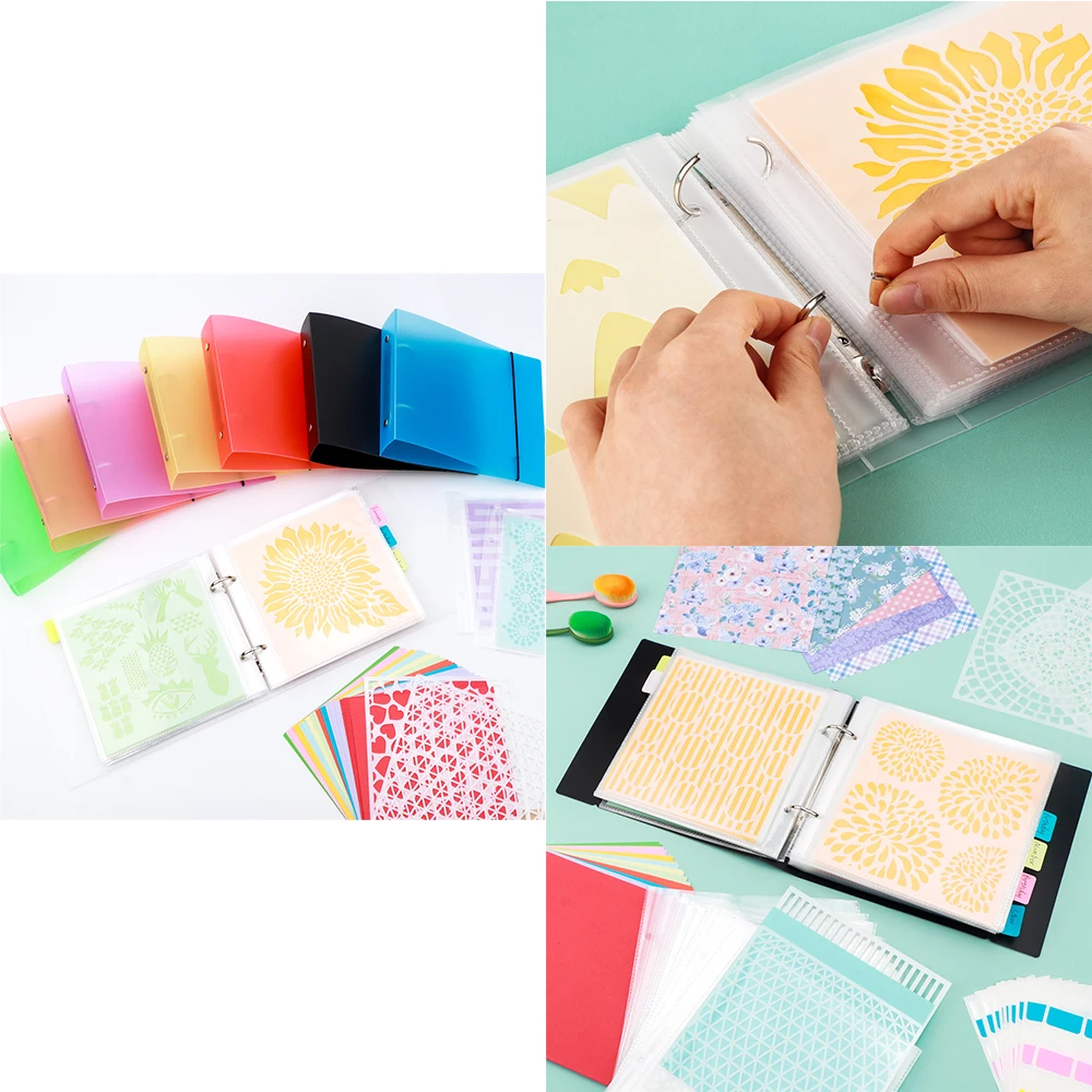 

6x6inch Stencils Storage Folder Organizer Multi-color Backing Cards Sticker Labels for Plastic Stencil Storage Binder DIY Craft