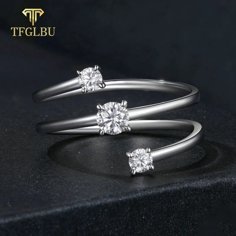 TFGLBU New 3/4mm Pass Test Moissanite 925 Sterling Sliver Adjustable Ring for Women Trendy Twine Elegant Band Original Jewelry