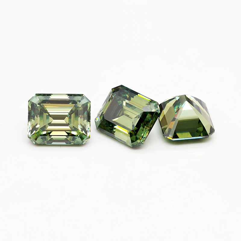 Natural Yellowish Green Moissanite Lab Diamonds Emerald Cut 0.5-5.0ct Pass Diamond Tester GRA Certificate for Jewelry Making
