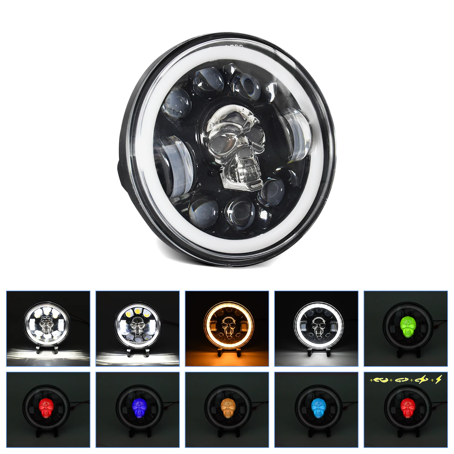 MONDEVIEW 5.75 Inch Skull Round Light 1500W High-power 250000LM High Brightness 6000K White DRL Daytime Running Light
