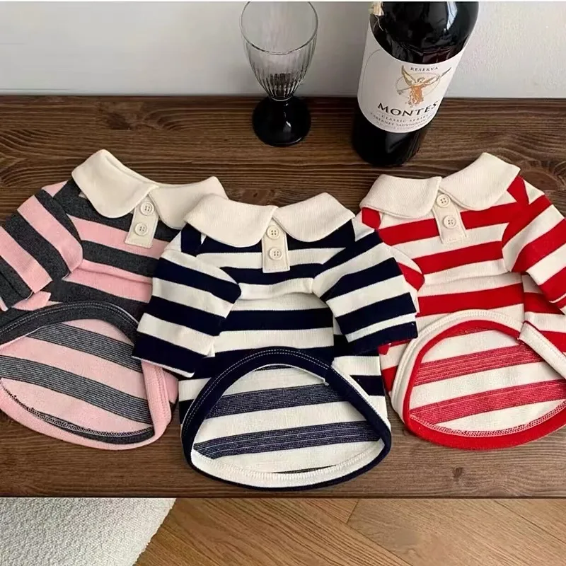 Striped Preppy Lapel Pet Polo Shirt Soft Breathable Puppy T-Shirt Apparel for Small Dogs Yorkie Bichon Poodle Pomeranian & Cats view 4