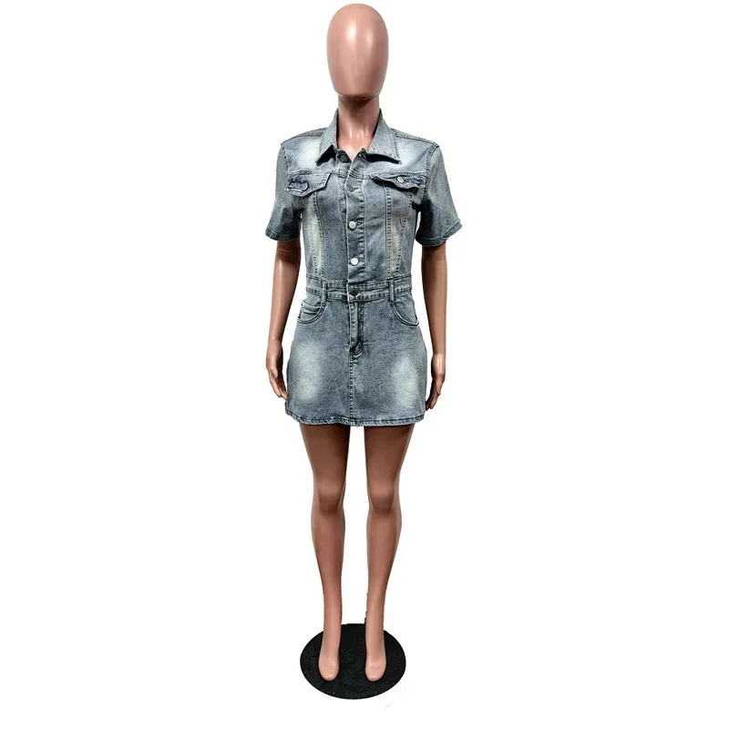 Streetwear Denim Dresses Summer Clothes Women 2025 Turn Down Collar Button Up Bodycon Mini Dress Casual Jeans Dresses Vestidos