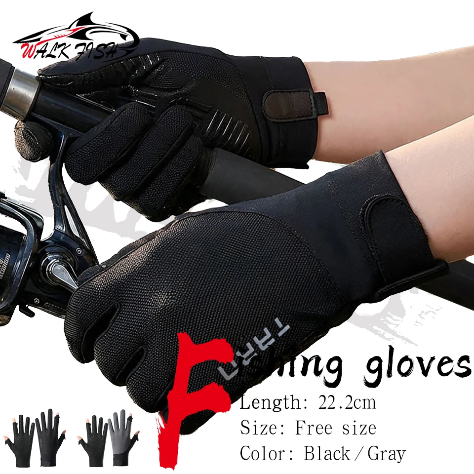WALK FISH 1Pair Summer Men Fishing Gloves Women Two Finger Cut Male Touchscreen Angling Anti-Slip Sun-Proof Breathable Gloves