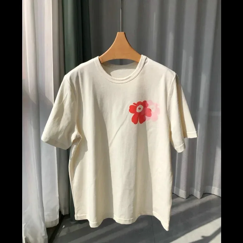 Summer Men Women Cotton T Shirts A Flower Print T-Shirt Graphic Unisex Brand Clothes Wysokiej jakości Tshirt Fashion Casual Top Tees