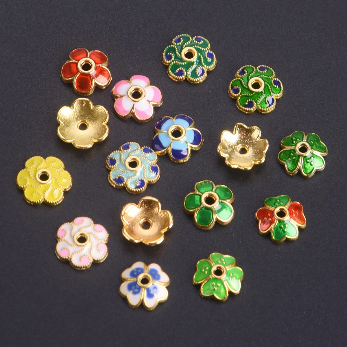 

Enameled Flower Shape Bead Caps Loose Spacer Beads 50pcs 8mm Alloy Metal For Jewelry Making DIY Crafts Findings