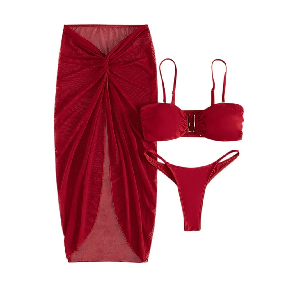 

U Wire Push Up Bikinis Sets Twist Cover Ups Y2K Swimsuit Vacation Swimwears Women High Slit Mesh Skirt Beach Outfit Bathing Suit