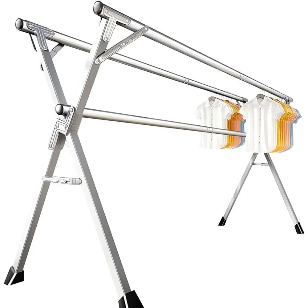 Adjustable Folding Clothes Drying Rack - Windproof Hooks, Suitable for Indoor, Outdoor, Balcony Use (160cm)