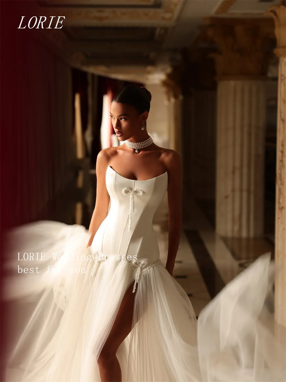

LORIE Luxury A Line Civil Wedding Dress Gala Side Silt Strapless Bridal Dresses Bow Engagement Wedding Gown Customized 2026