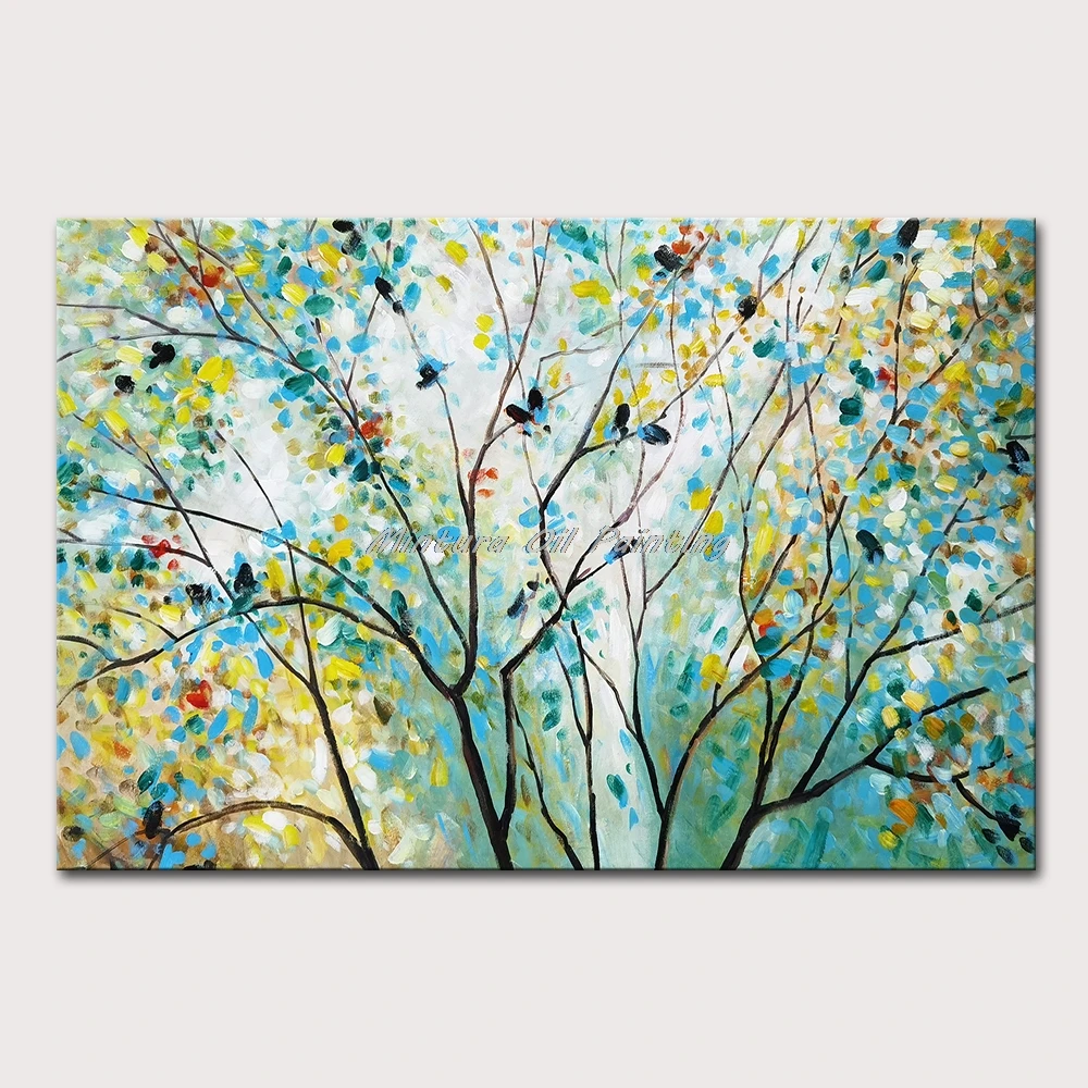 

Mintura Wall Picture for Living Room Oil Paintings on Canvas,Hand-Painted Thick Branches of Tree Leaves Hotel Decor Art No Frame