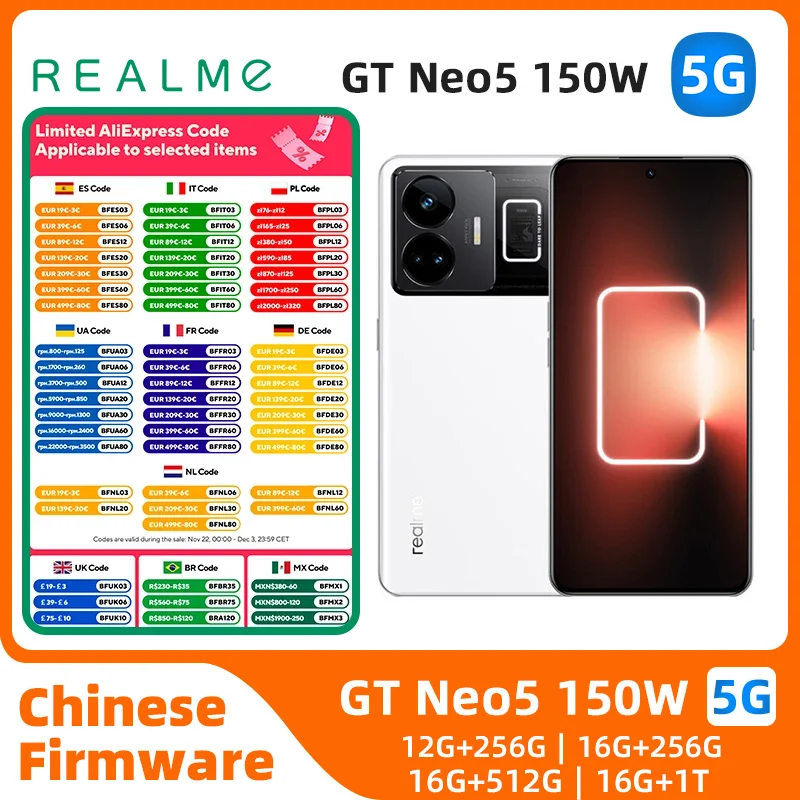 Realme GT Neo5 Android غير مقفول 6.74 بوصة 256G 150W/240W شحن جميع الألوان بحالة جيدة هاتف مستعمل أصلي