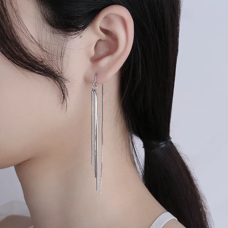 CIAXY Silver Color U-shaped Long Tassel Ear Line Earrings for Women Temperament Snake Bone Chains Jewelry aretes de mujer