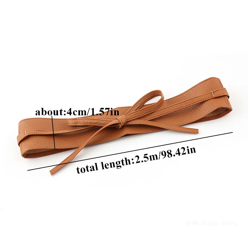 New Designer Spring Autumn Women Belt for Dress Fashion Metallic Color Soft Faux Leather Wide Belt Self Tie Wrap Waist Dress