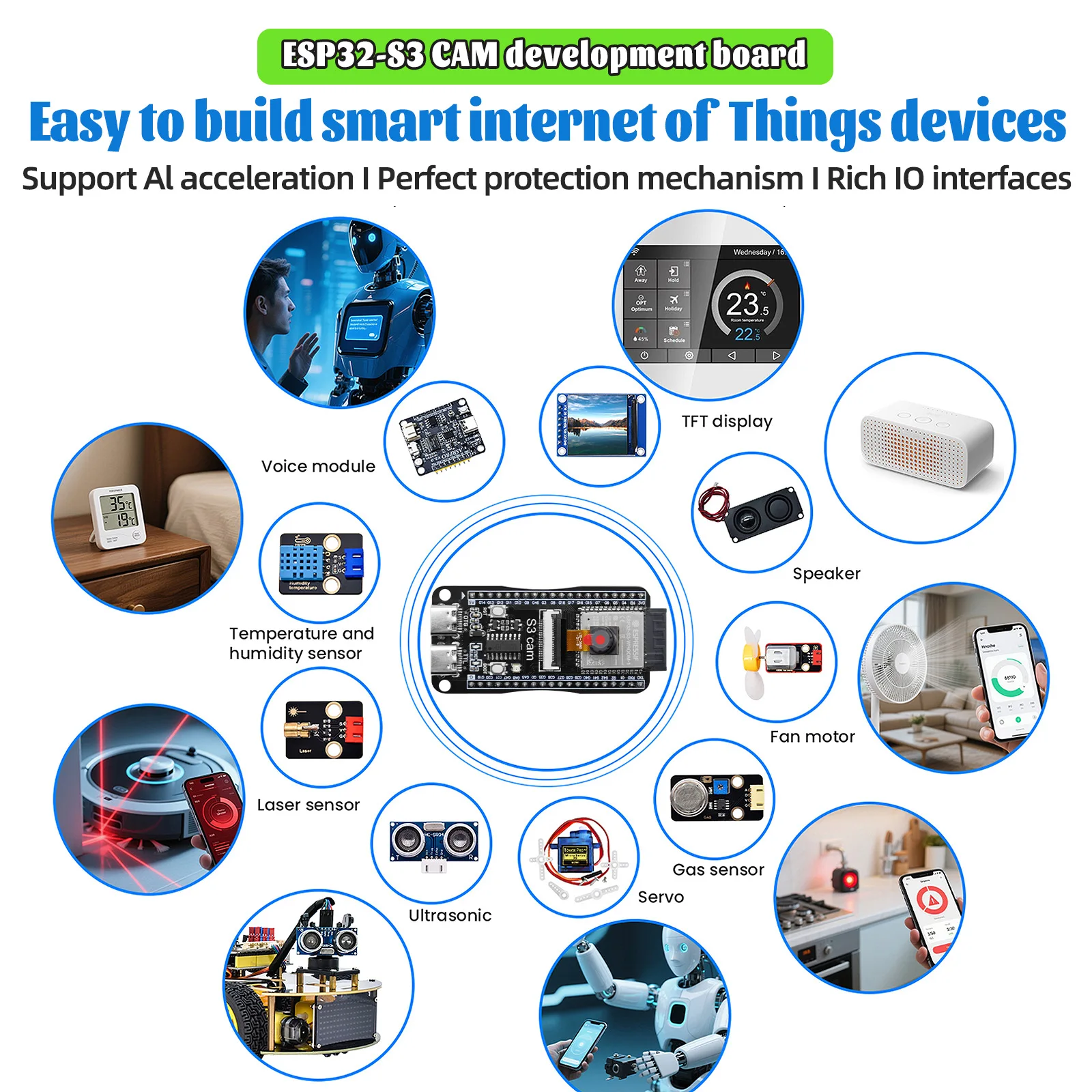 Keyestudio 1.54 inch Xiao Zhi AI Chatbot Breadboard DIY Kit For ESP32 S3 With Camera DIY Emotional Communication Learning Kit