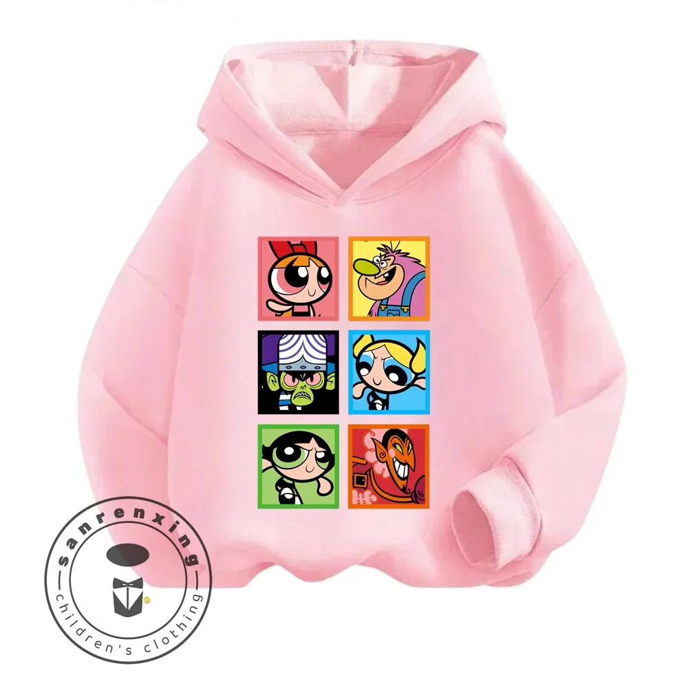 Autumn and Winter Season Styles Kawaii The Powerpuff Girls Cartoon Print Design Children's Fashion Soft Long Sleeve Hoodie