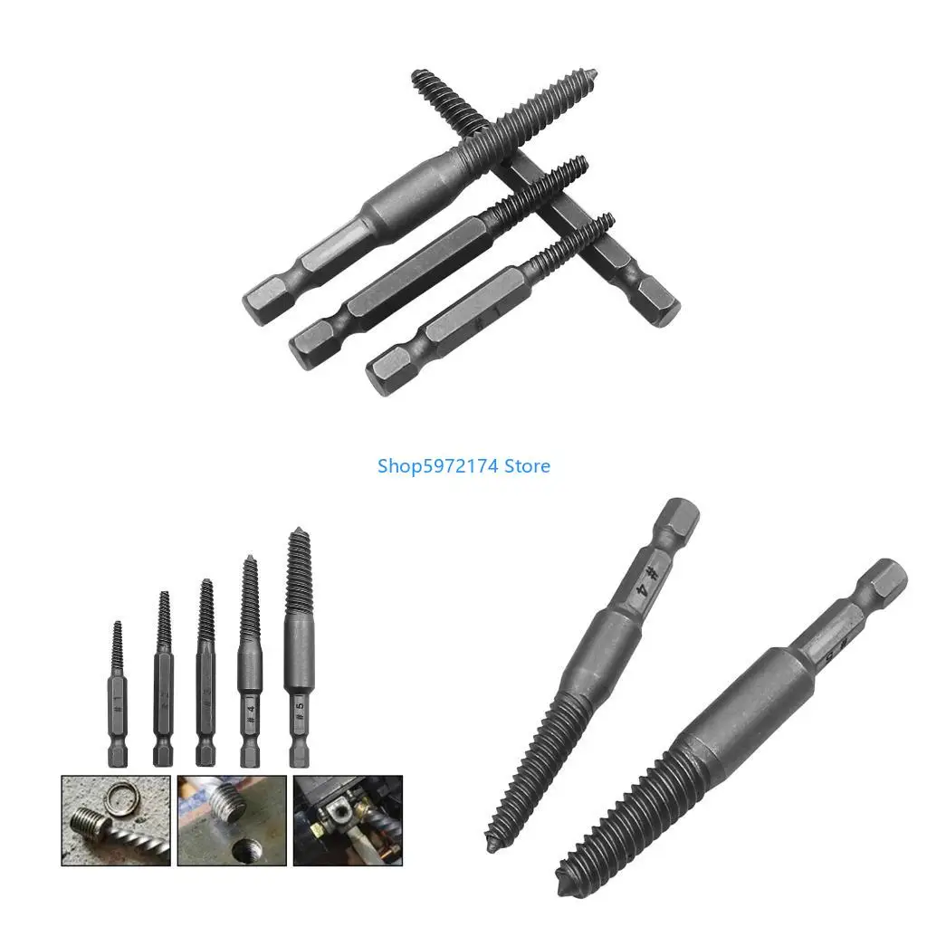 Y3NB 5x/Set Hexagonal Shank Flute Bolt Extractor Damaged Screw Extractor Set