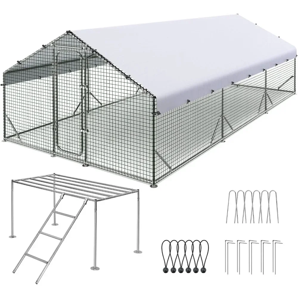 

Large Metal Chicken Coop Run W/Roosting Perch for 30+ Poultry with Galvanized Hardware Cloth and Waterproof Roof Cover18x9x6.6FT