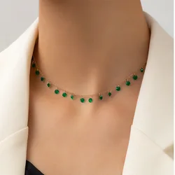 2024 Exquisite Vintage Green Zircon Women's Necklace Fashion Trendy Clavicle Chain Necklaces  Girls Jewelry Gift Wholesale