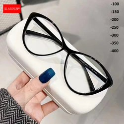 KLASSNUM Women Myopia Cat Eye Fashion Reading GlassesPrescription with Diopter -1.0 To -4.0 Computer Anti Blue Light Glasses