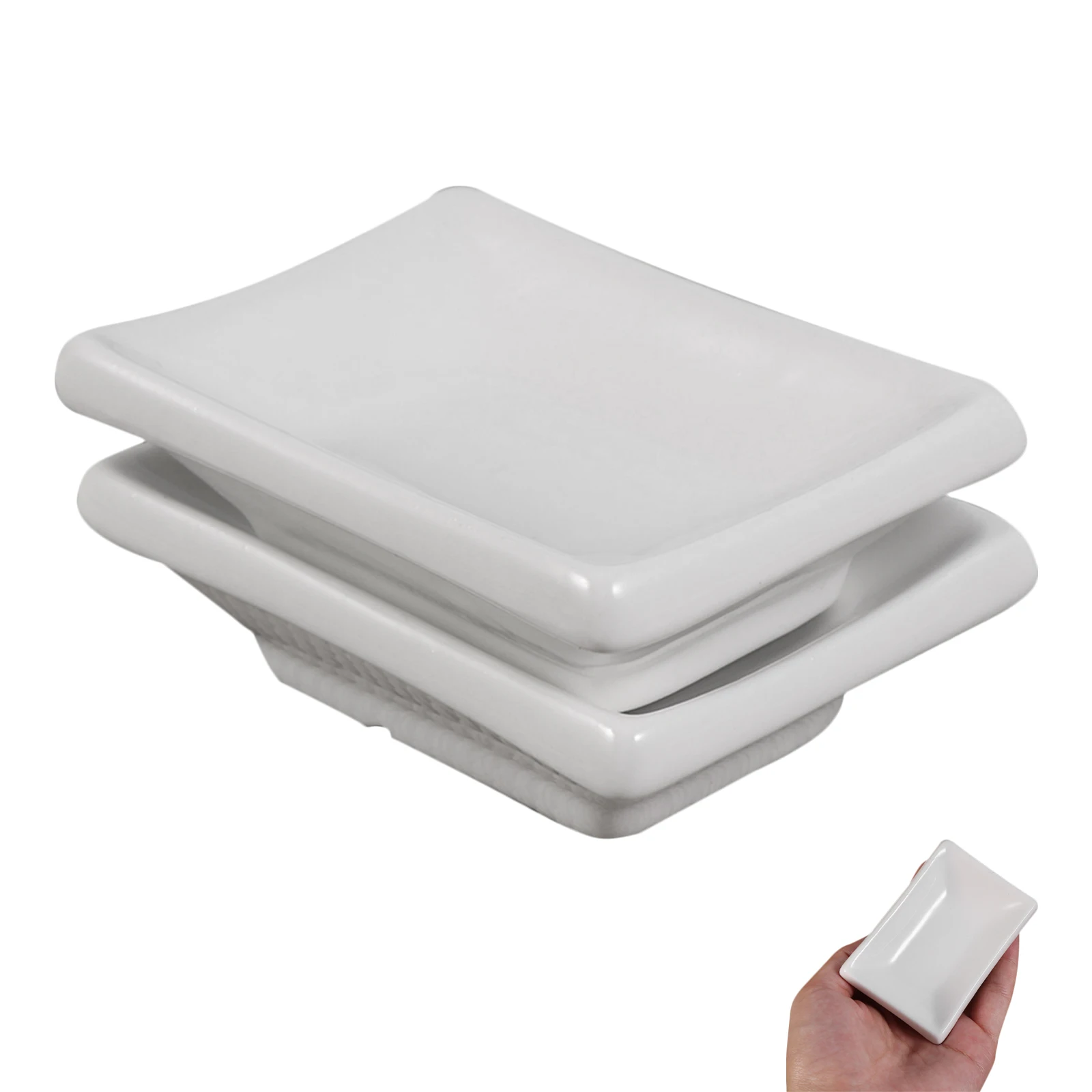 

2Pcs 3 Inch White Rectangular Ceramic Sauce Dish Set Appetizer Snack Tray for Dipping Chutney Oil Spice Condiment Serving