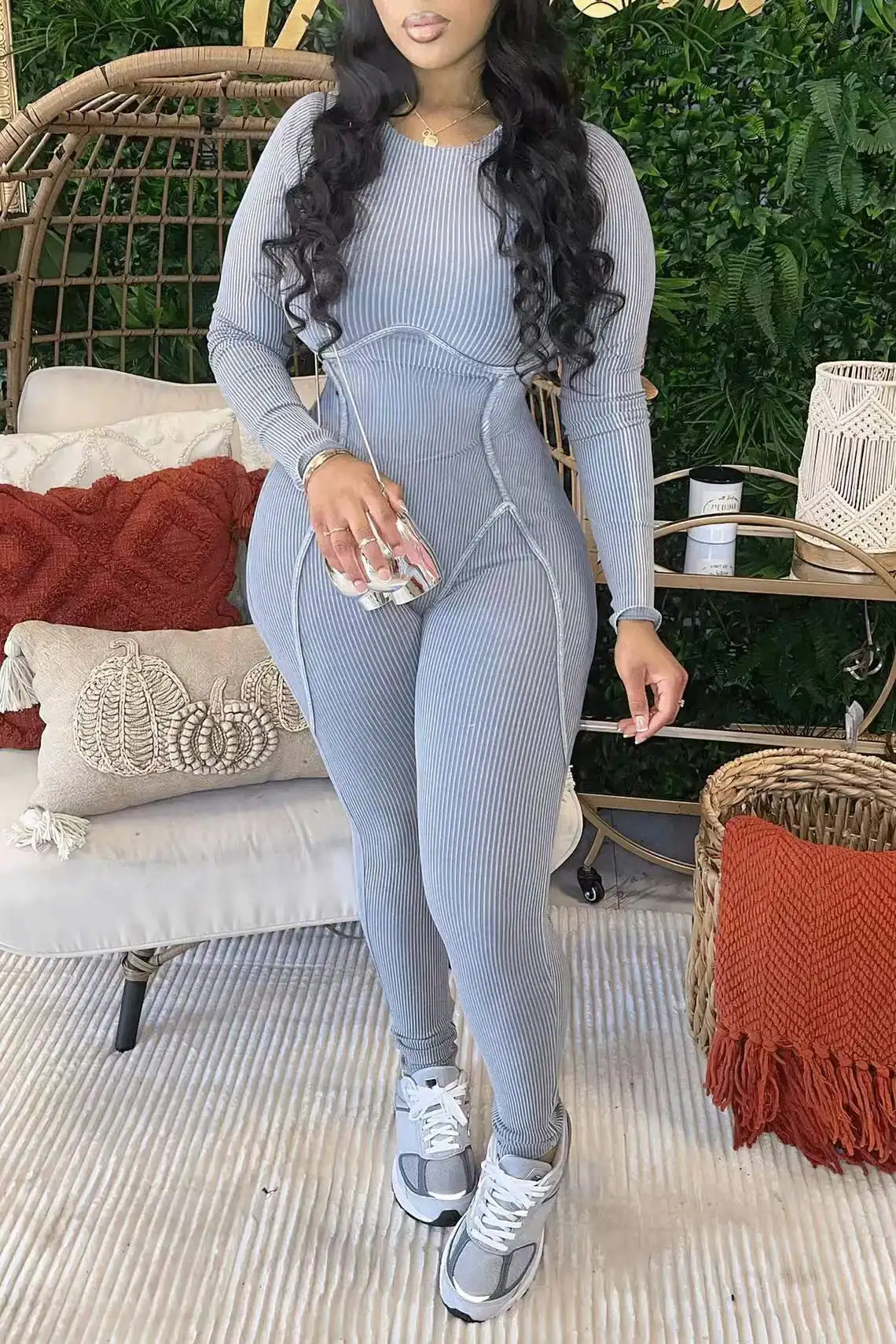 Jumpsuit Women Fashion Long Sleeved 2024 Spring Casual Solid Round Neck Skinny Daily Long Jumpsuit Y2K Streetwear